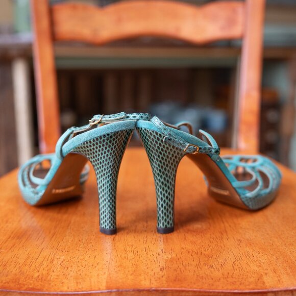 Dolce & Gabbana Turquoise Snake Strappy Heels – Italian Luxury, Size 38.5 - Picture 9 of 14